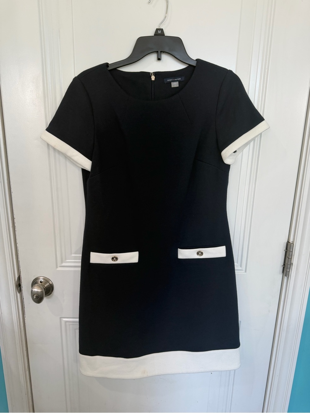 Navy and White Short Sleeve Shift Dress - Classic Contrast